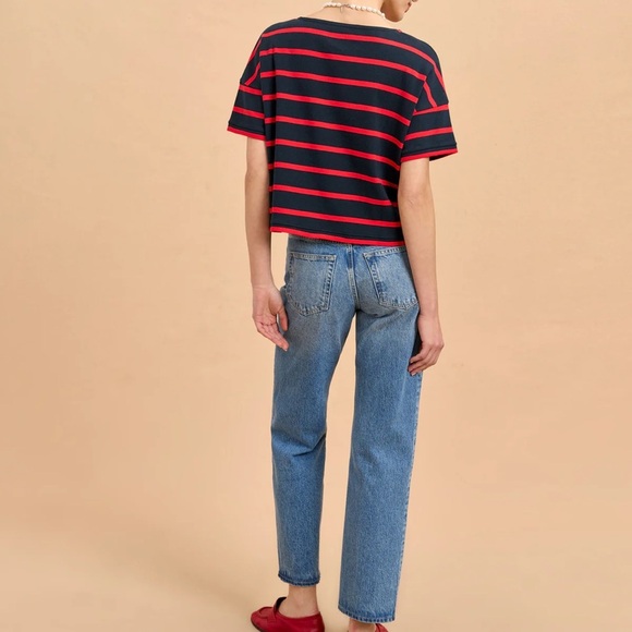 La Ligne Short Sleeve red blue stripe Breton Tee - Picture 3 of 8